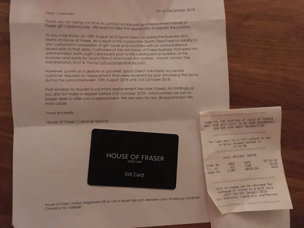 KatieHill1990's tweet image. ⁦@houseoffraser⁩ please can you explain how the gift card shown differs to the gift card I would be entitled to on the return of a purchase 3 days before the receipt of your letter? #houseoffraser #london #customerquery