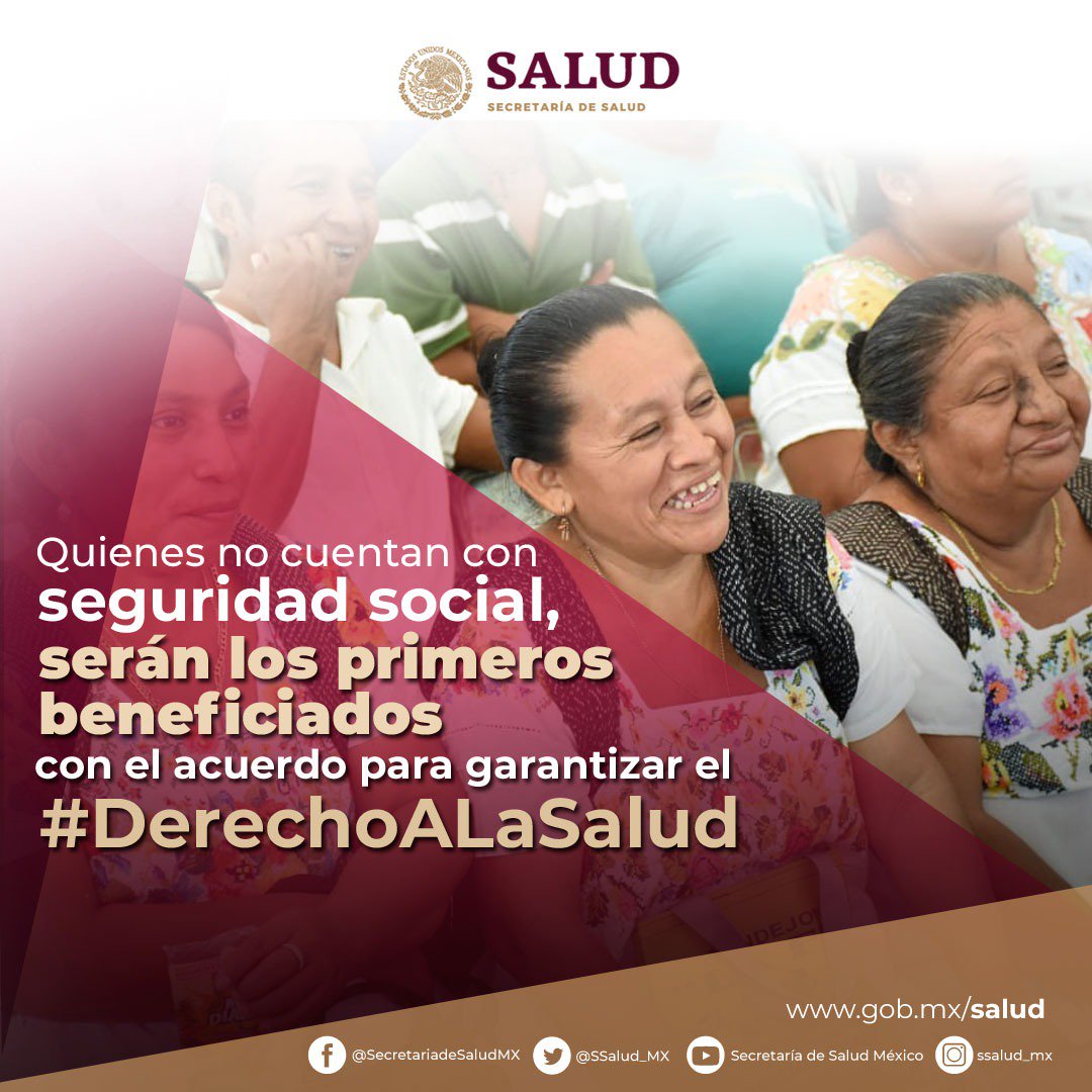 SSalud_mx's tweet photo. El Sistema de Salud se fortalece. Quienes no cuentan con seguridad social tendrán garantizado el acceso a la atención médica y medicamentos gratuitos. #DerechoALaSalud https://t.co/m15oOLyws4