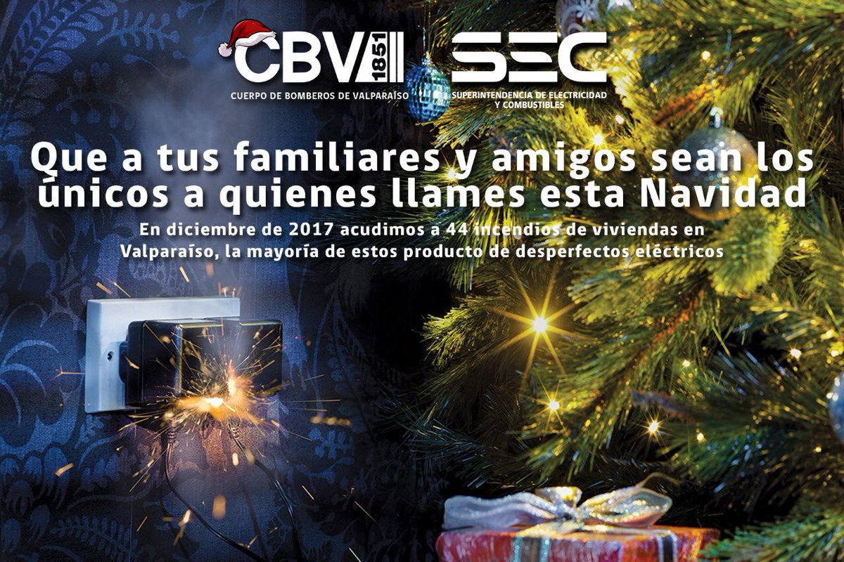 Ya a estas alturas, la mayoría de los hogares tiene su árbol navideño listo. Es importante recordar las siguientes consideraciones para estas fechas 🎄

El Cuerpo de Bomberos de Valparaíso junto a la Superintendencia de Electricidad y Combustibles, (<a href="/SEC_cl/">Superintendencia de Electricidad y Combustibles</a>) recomiendan: