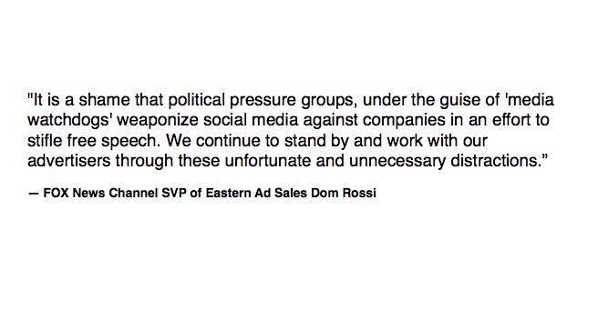 JordanUhl's tweet photo. Fox News doubled down on Tucker's comments.

Pacific Life dropped.

What about his other advertisers?

@ask_progressive
@subaru_usa
@mitsucars
@expedia
@CapitalOne
@indeed
@LibertyMutual
@Varidesk
@JennyCraig
@Bowflex
@AstraZeneca
@Nutrisystem
@WeatherTech
@GSK
@pfizer
@Allergan https://t.co/9WZ1LIj6sw