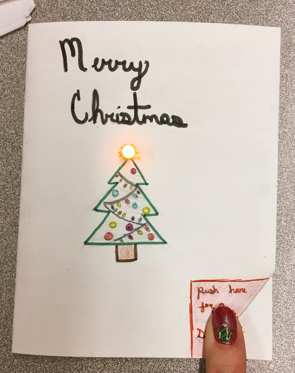HuffKnowsStuff's tweet photo. The students of 6G showed off how bright they are this week. This is the best STEAM project for any holiday season! #CircuitGreetingCards @QVPSVikings https://t.co/6fWekg7Gcv