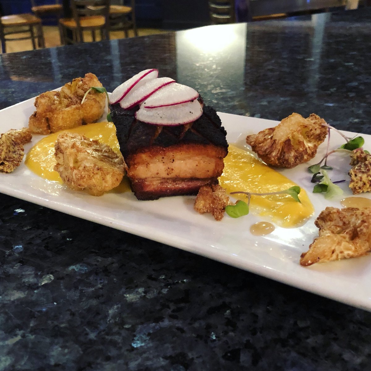 1Fish2FishVB's tweet image. Simply delicious: Smoked Pork Belly with Butternut Squash, Charred Cauliflower, and Whole Grain Mustard #foodie #onefishtwofish