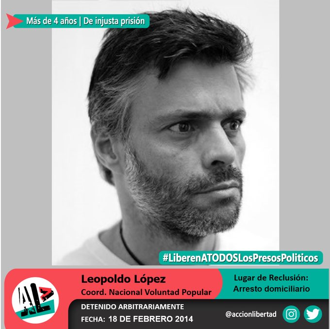 accionlibertad's tweet photo. Hoy se cumple un año de que @leopoldolopez haya sido galardonado con el premio Sajarov a la libertad de conciencia y es el único premiado en #Venezuela que aún sigue tras las rejas. #FreeSajarov #LiberenALeopoldoLópez https://t.co/1wVE1zdkyT