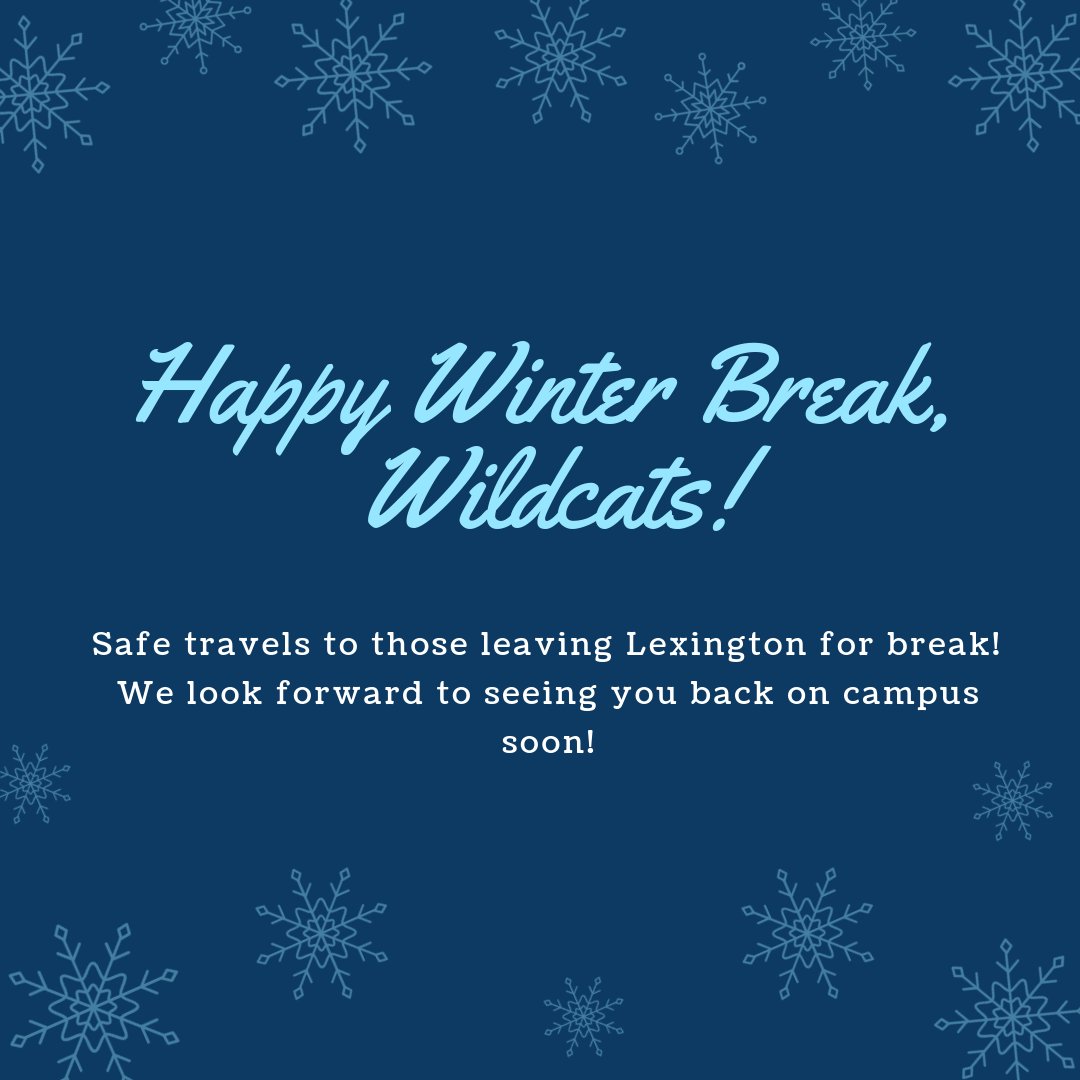 There's no better way to reward your hard work on finals than to know that there isn't class on Monday! If you travel this break, wear your UK gear and tag us for a chance to be featured on our story! Safe travels to all! 

#WinterBreak #WeAreUK #UKTravels #STAT
