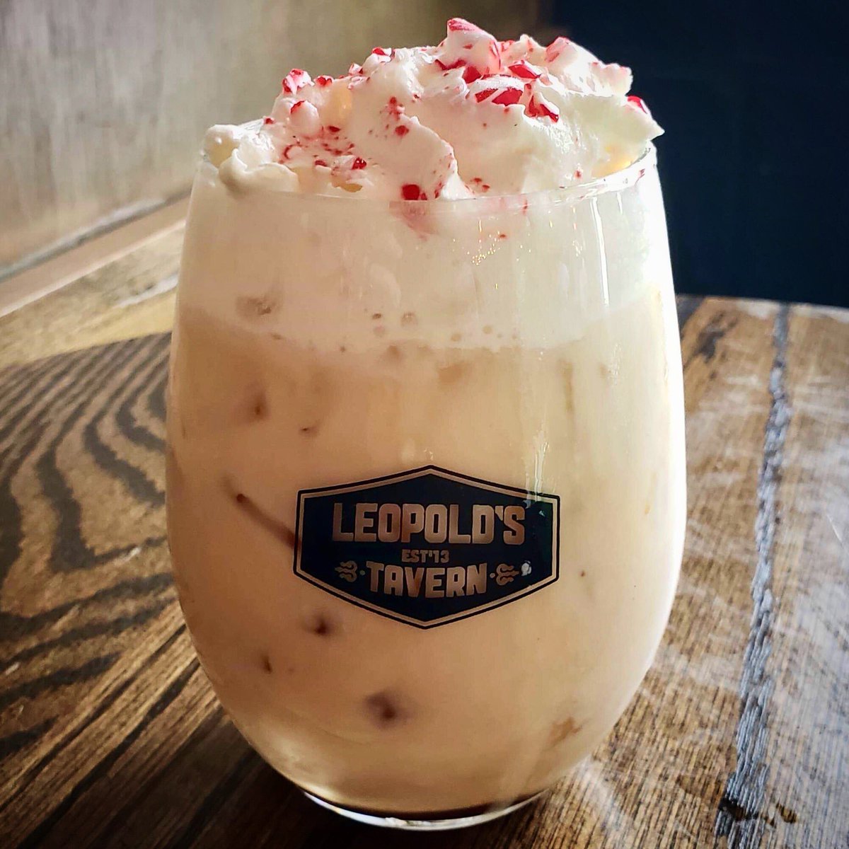Leopoldstavern's tweet image. Christmas cocktail time! Our Cousin Eddie is guaranteed to get you in the holiday spirit! Peppermint schnapps, kahlua &amp;amp; egg nog topped with whipped cream and candy cane sprinkles! 

#seeyouatleos #leostavern #christmas #cocktails