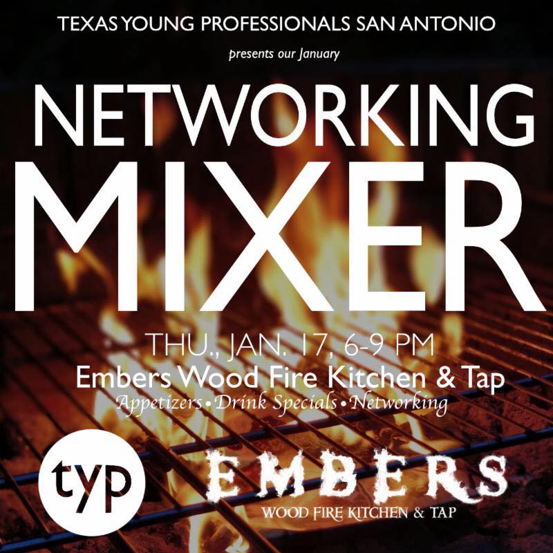 TYP San Antonio invites you to attend our January mixer (Jan 17th 6-9pm) @embersSA benefiting TYP SA. Hope to see you there! #typ210 #SANetworking Register: conta.cc/2S2VDUK
