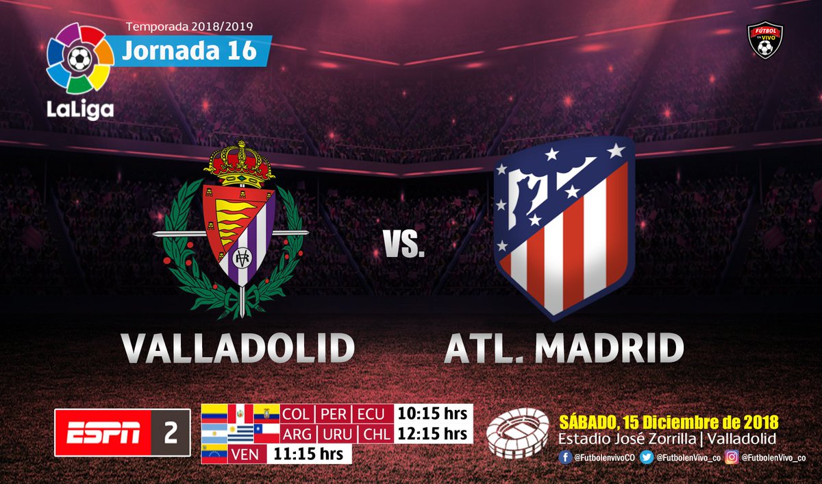 SÁBADO 📺▶#LALIGAxESPN
@realvalladolid 🆚 @Atleti
Relata:🎙 @Gustavo_Cima
Comenta:🎙 @wolffquique
#LaLigaSantander #FutbolEspañol ⚽🇪🇸🏆