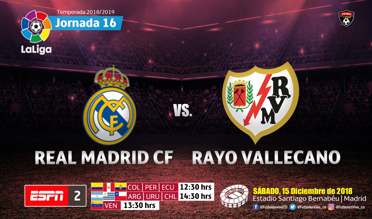 SÁBADO 📺▶#LALIGAxESPN
@realmadrid 🆚 @RayoVallecano
Relata:🎙 @migsim
Comenta:🎙 @wolffquique
#LaLigaSantander #FutbolEspañol ⚽🇪🇸🏆