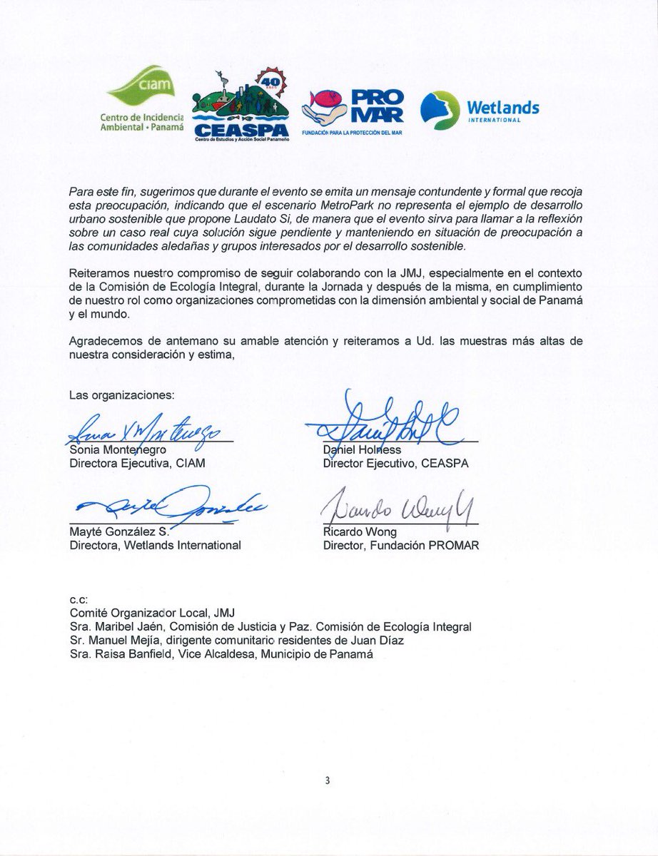 audubonpanama's tweet photo. Nos hacemos eco de la carta de @ciampanama #CEASPA #Promar y @Wetlands_LAC. El sitio escogido para llevar los mensajes de @Pontifex_es en #JuanDíaz es inapropiado para quienes hemos leido y compartido las enseñanzas contenidas en #LaudatoSi. https://t.co/m8UcZB5fP6