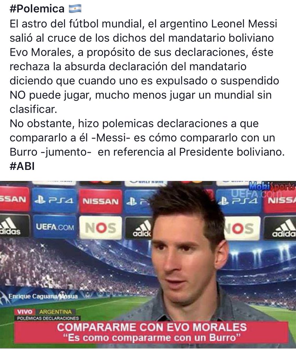 #Messi le dice a #EvoMorales que si lo expulsan del partido no puede jugar... ademas que es un burro... @evoespueblo #Bolivia ya te sacó tarjeta roja!!!