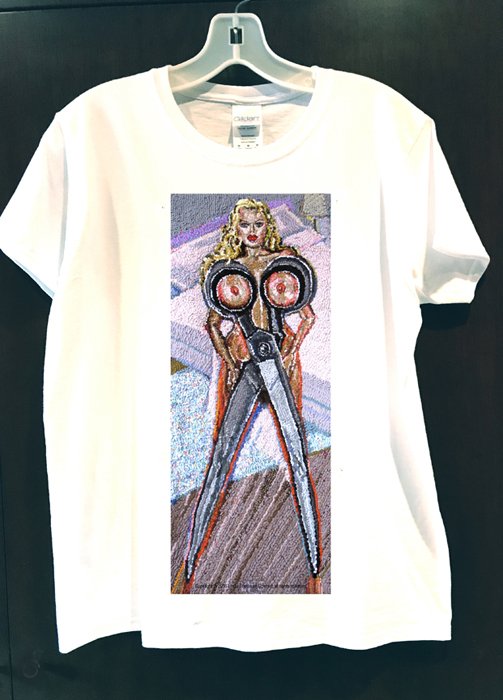 textileportrait's tweet photo. @VVFriedman My #protest t-shirt a #garment printed with art made from pieces of clothing is included in WOMEN EMPOWERED: FASHIONS FROM THE FRONT LINE  at Cornell University now thru March 31, 2019, Level T, College of Human Ecology Bldg, Cornell #Costume and #Textile Collection https://t.co/V56UCc7sFJ
