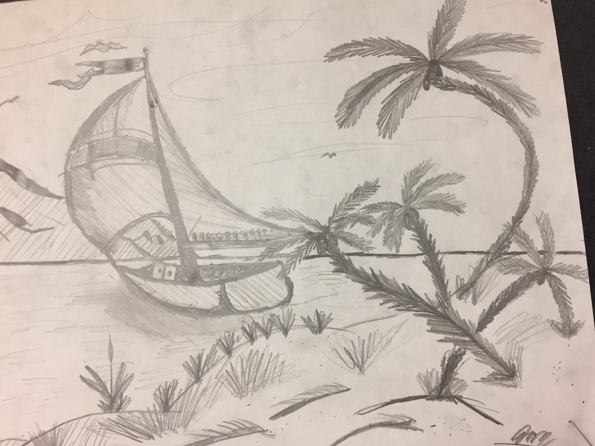 BirchviewDunes's tweet photo. On a rainy wintry day, our Grade 7 art had us dreaming of warmer places! #ewaski #artmatters #pencilsketch @SCDSB_Schools https://t.co/dKrtcYyl7G