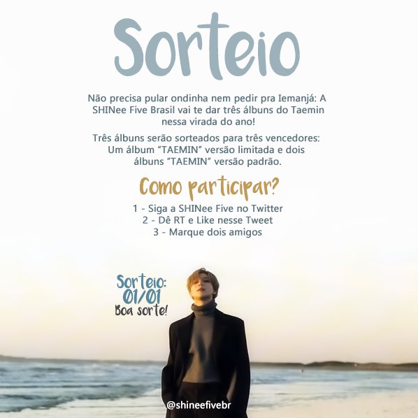 SHINeeFiveBR's tweet photo. [🎆] A @SHINeeFiveBR vai ser diferentona e ao invés de dar presente de Natal, vai dar três presentes de ano novo pra galera aqui do Twitter! Leia as instruções e participe dessa nossa "Taemin-Sena da Virada" e tente a chance de ganhar um álbum japonês do nosso Maknae! https://t.co/XBXV8Cb4Xg