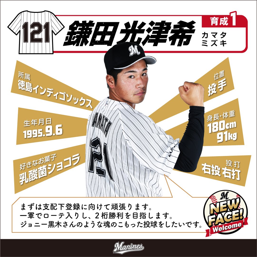 千葉ロッテマリーンズ 新入団選手紹介 本日は育成ドラフト1位の鎌田光津希投手です 鎌田投手プロフィールはこちら T Co Qfmwsk3lcb T Co Ep1lnat8mt Twitter