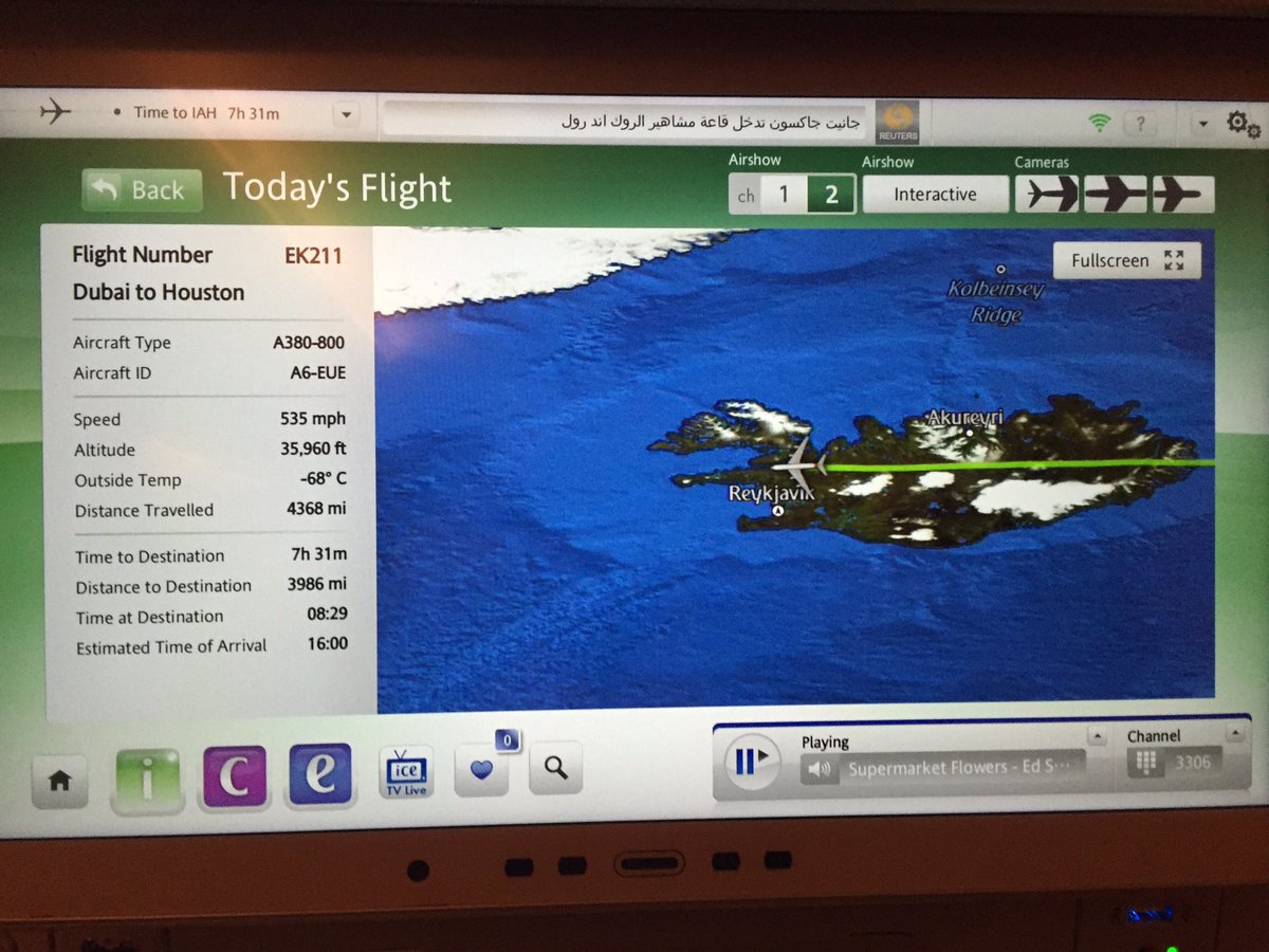 Flying over #Iceland today onboard the superjumbo #Emirates #A380 enroute to Houston from Dubai.
