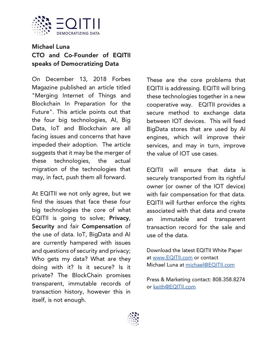 Pulling four big technologies together!
Solution: <a href="/eqitii/">EQITII</a> 
#data #dataprotection #datamarketplace #datasolutions #dataprivacy