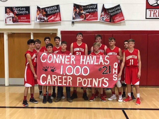 Conner Havlas of Quinter joined the 1,000 career point club tonight. Featured in preseason on Faces in Kansas. Older sister Peyton was the 1A-II <a href="/sportsinkansas/">Sports in Kansas</a> POY last season as a senior.