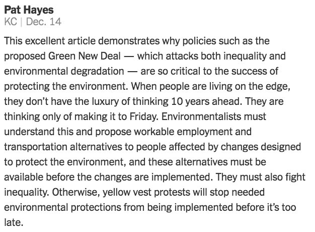 "When people are living on the edge, they don’t have the luxury of thinking ten years ahead," wrote Pat Hayes in a comment on the Op-Ed, "Is Environmentalism Just for Rich People?" https://nyti.ms/2Evu8jt