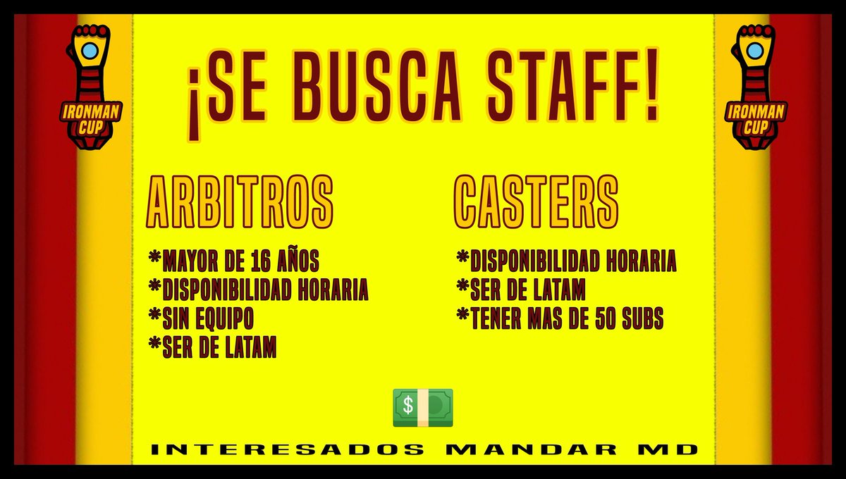 Estamos en busca de staff para la 2da edicion, interesados que cumplan los requisitos mandar MD porfavor, ahi resolvemos las dudas que tengan.
@DarkfightGT_ <a href="/Publi_eSports/">Publicidad eSports - 34</a> @eSports_Sponsor <a href="/AyudaseSports2/">Publicidad eSports LATAM</a> <a href="/PromotionsRts/">SMALL STREAMER PROMOTIONS ©️</a>