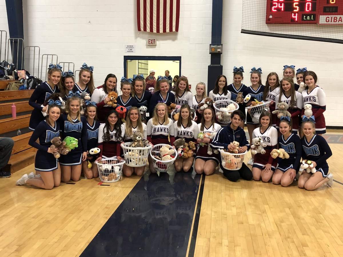 MaterDeiCheer's tweet photo. Thanks to the cheerleaders of @GibaultHawks for having us help out with their toy drive at our game tonight! #MDCheer https://t.co/cQsuNStqBH