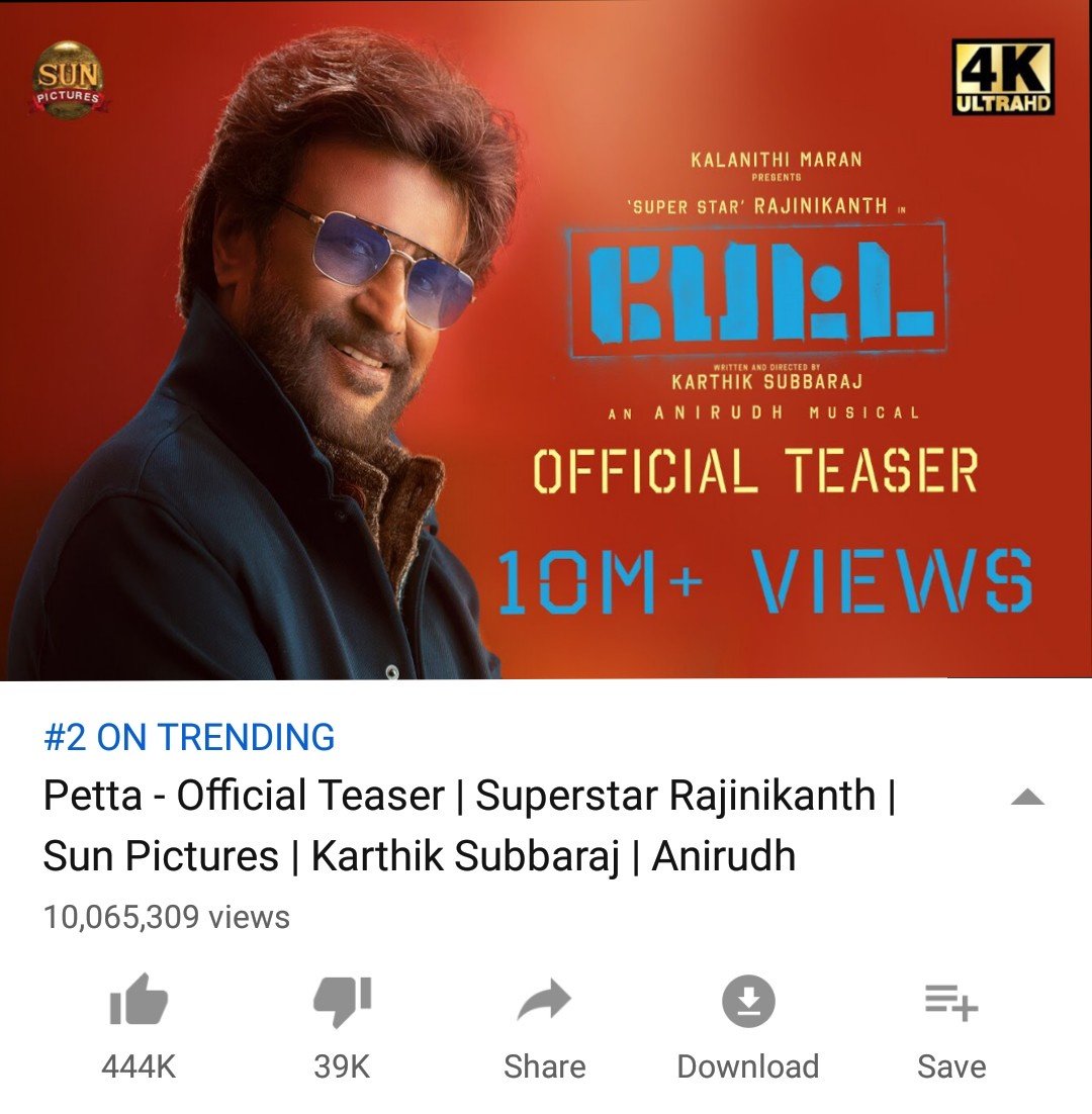 #PettaBirthdayTrEAStER has crossed a massive 10M+ views and is still rocking !