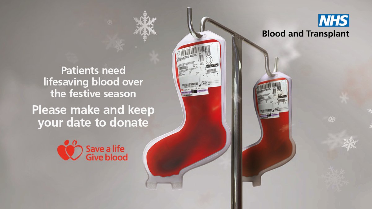 Many of us get increasingly busy over the festive season, but it's important still to attend your blood donation appointment if you can. Your donation could save a life. Visit blood.co.uk   to find out more.