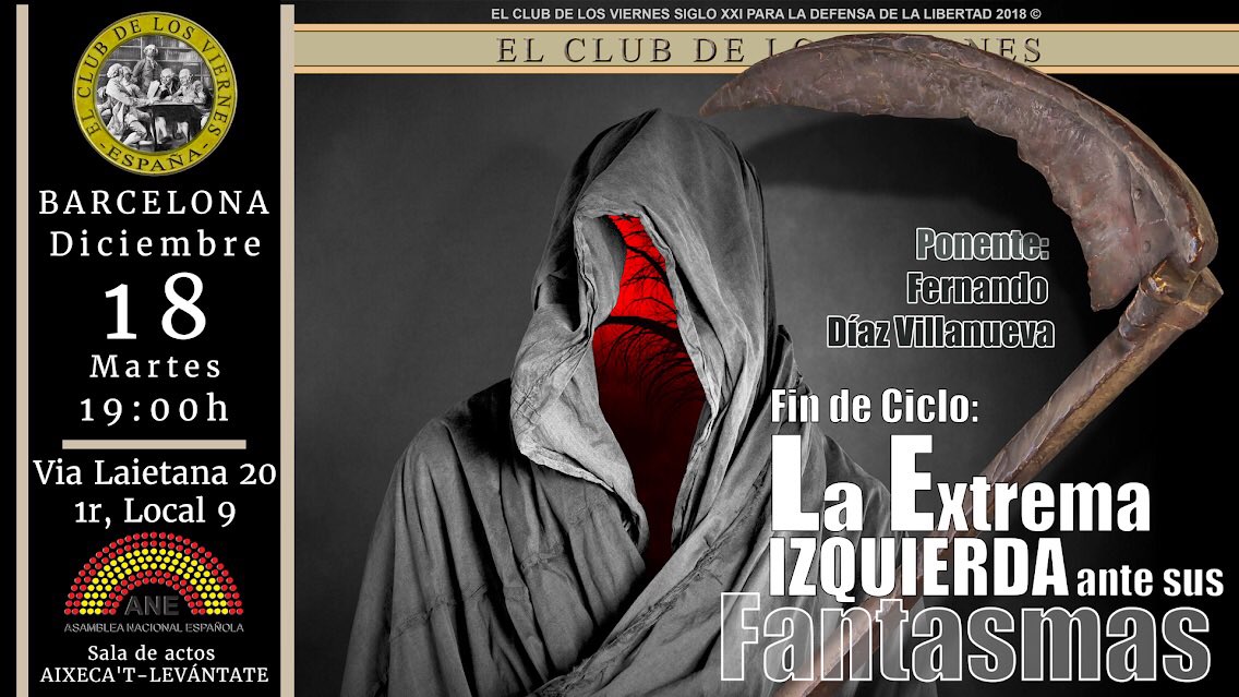 CdV_Barcelona's tweet photo. El próximo martes 18 ven a ver a @diazvillanueva 
Fin de ciclo: La extrema izquierda ante sus fantasmas 
@clubdeviernes @AsambleaANE https://t.co/6igKYfnCaE