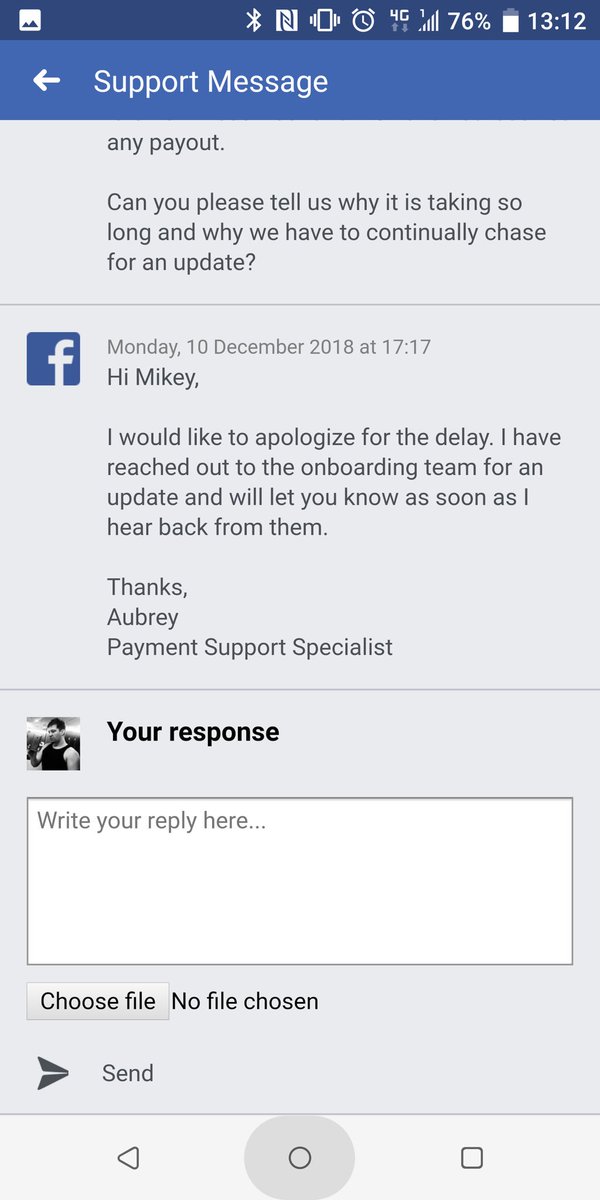 <a href="/facebook/">Facebook</a> we’ve been trying to get an answer from you for almost 4 months to establish why we’ve not received the £2073 &amp; £450 from fundraising per attach. Please can you release the money ASAP and advise why it’s taken so long!
TIA 
CEO <a href="/RepoocNitram/">Martin Cooper</a> 
1of2
