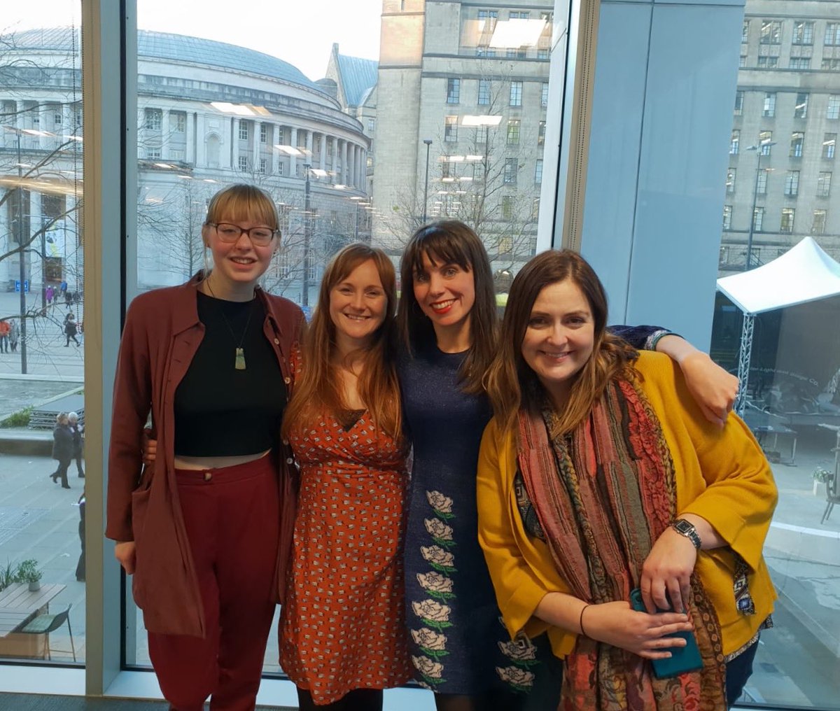 hayleydohertyuk's tweet photo. Fantastic to be part of the @OurEmmeline statue unveiling! Thanks for having me, @BBCRadioManc So lovely to see the #ManchesterMonologue ladies again! @JaynieJM @libbathena @PegeenMurphy @csantrobus https://t.co/GWdf0kl8OX