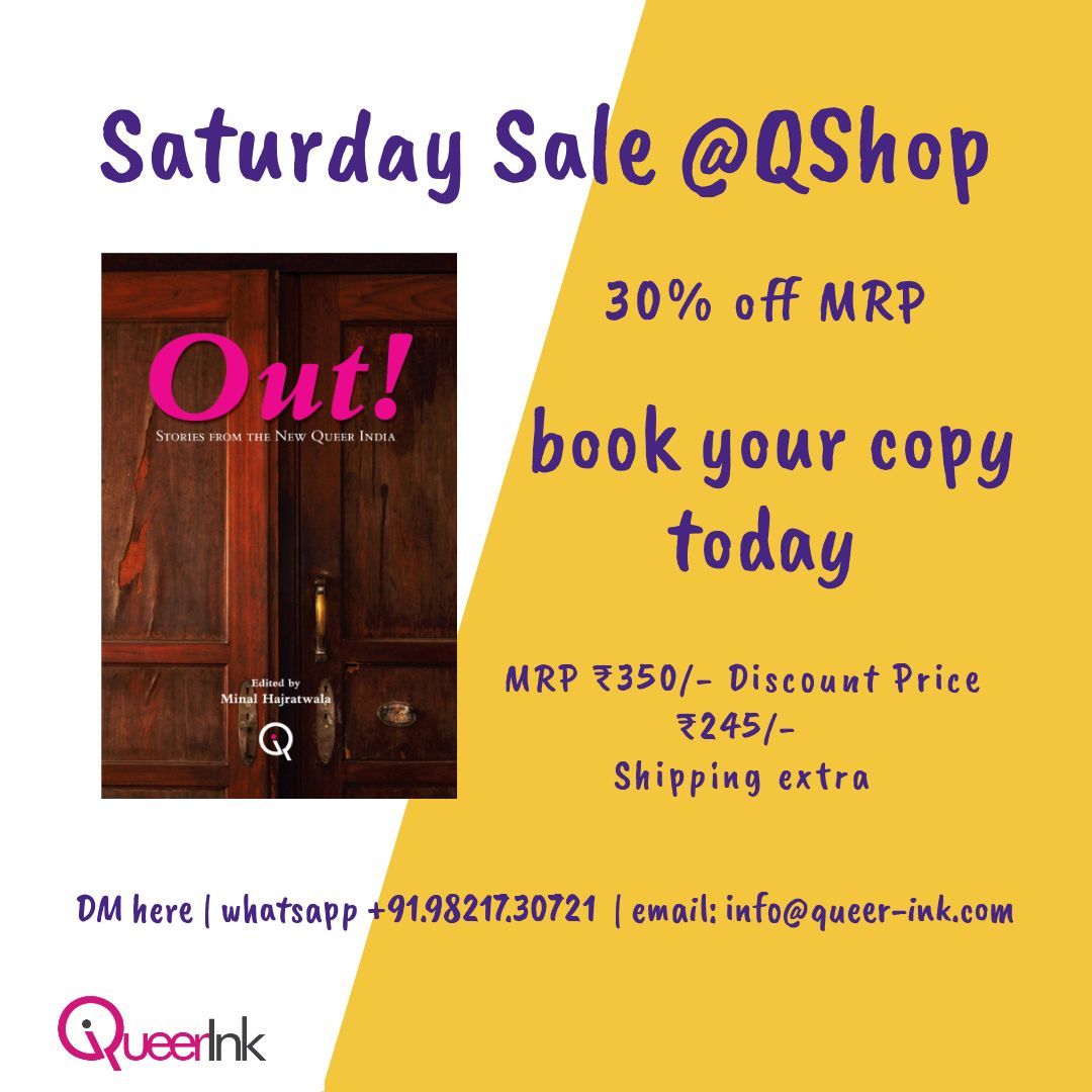 QueerInk's tweet photo. Saturday Sale @QShop: Out: Stories From the New Queer India
#QueerLit #LGBTStories #QueerInk #QueerIndia #LGBTIndia
#LoveIsLove #LGBTInclusion #BornThisWay #IAmWhatIAm #TakeMeAsIAm #BeYou #LGBTHQI+stories #survival #strength https://t.co/whBxEyt3sy