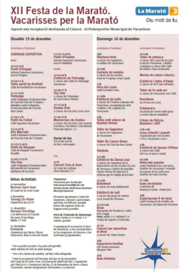 Bon dia #Vacarisses  no us perdeu les activitats. Aqui pots veure i sino pots escoltar Vacarisses Ràdio 107.3 on anirem informant de tot el que fan.