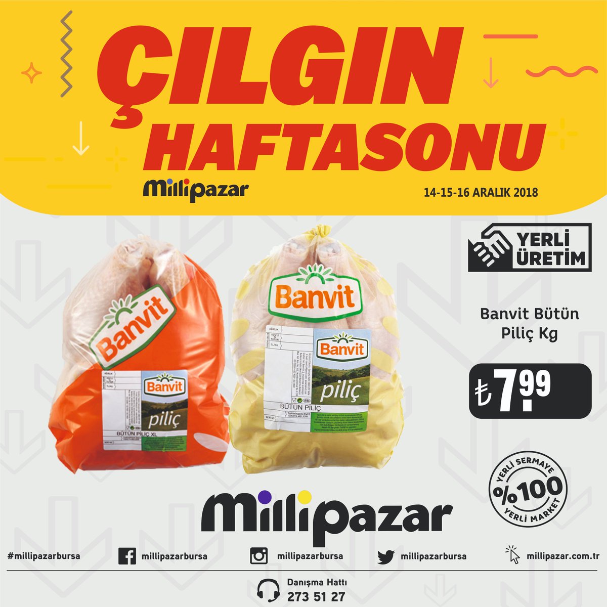 MilliPazarBursa's tweet photo. Milli Pazar'da Çılgın Hafta Sonu Fırsatları Devam Ediyor!!!
14-15-16 Aralık 2018 tarihleri arasında mağazalarımıza bekliyoruz. #millipazar #iyikiburadayım #bursanınençılgınmarketi #haftasonu #kampanya #fırsat https://t.co/M1qckTRthl