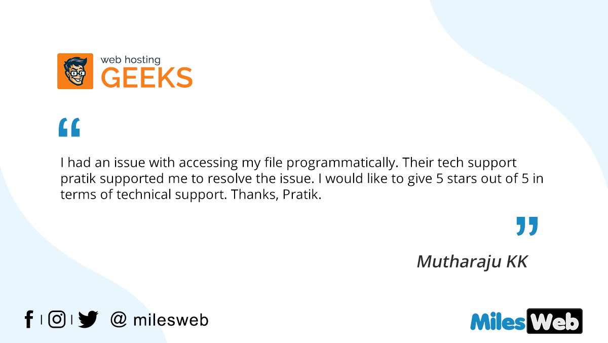 MilesWeb's tweet photo. The team here at MilesWeb is thrilled to hear such good feedback, and weβre proud to be one of those providers who consider customer satisfaction as their first priority. #WebHosting #CustomerReview #HostReview #MilesWebReview https://t.co/WZb0JepE4h