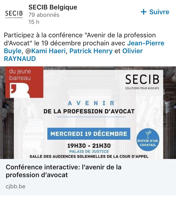RaynaudArsud's tweet photo. Avenir de la profession d’Avocat. Rdv le 19 décembre prochain à Bruxelles. Présent avec @kamihaeri @patrhenry @jean-pierre buyle #Avocat https://t.co/1Iejrz3dZB https://t.co/lzkeoOETJb