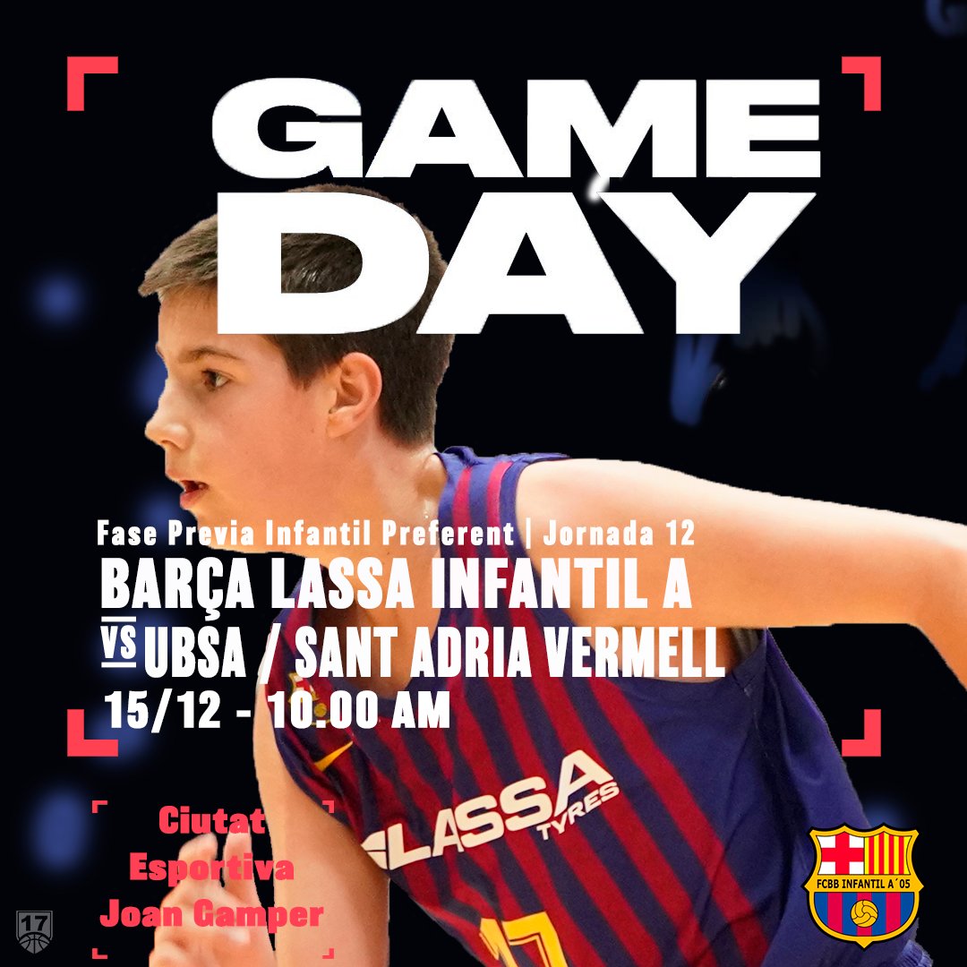 CanalDisset's tweet photo. DIA DE PARTIT | 10:00h

🅱️arça Lassa Inf A 

🏆INFANTIL PREFERENT FASE PREVIA
JORNADA 12

📊@FCBbasket Inf A 🆚@somubsa Inf A

🔹 Dissabte 15 /10:00h  
🔹Ciutat Esportiva Joan Gamper

📊@fcbbasquet

🔵🔴 #ForçaBarça
#InfantilPreferent https://t.co/ng7W5DiHDk
