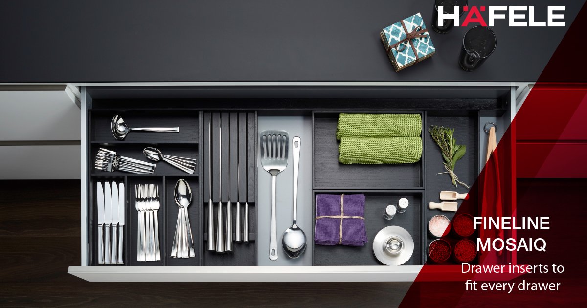 hafele_aus's tweet image. The Fineline MosaiQ drawer inserts are perfect for any size drawer. You can mix and match the different components together, making it the perfect insert to keep your drawer organised!
#hafeleaustralia #kitchendrawer #drawerinsert #cutlerytray