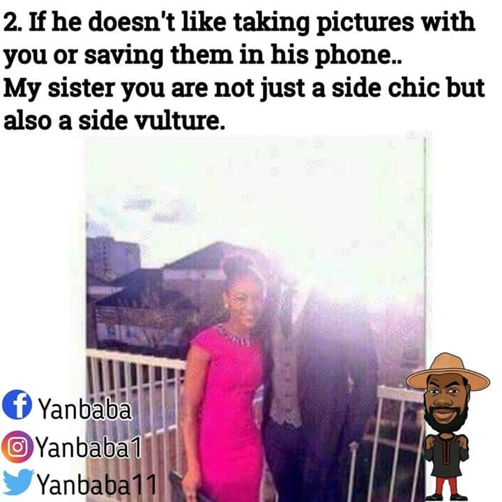 Ykontentfactory's tweet photo. Exclusive!!..part 1.
End of the year Eye opener!..
Ladies get in here!!..
10 THINGS THAT IF HE DOES,IT SIMPLY MEANS YOU ARE A SIDE CHIC...
#yanbaba #memegod #creativemonster
It's a thread;!. https://t.co/SY0Jh9lJhG