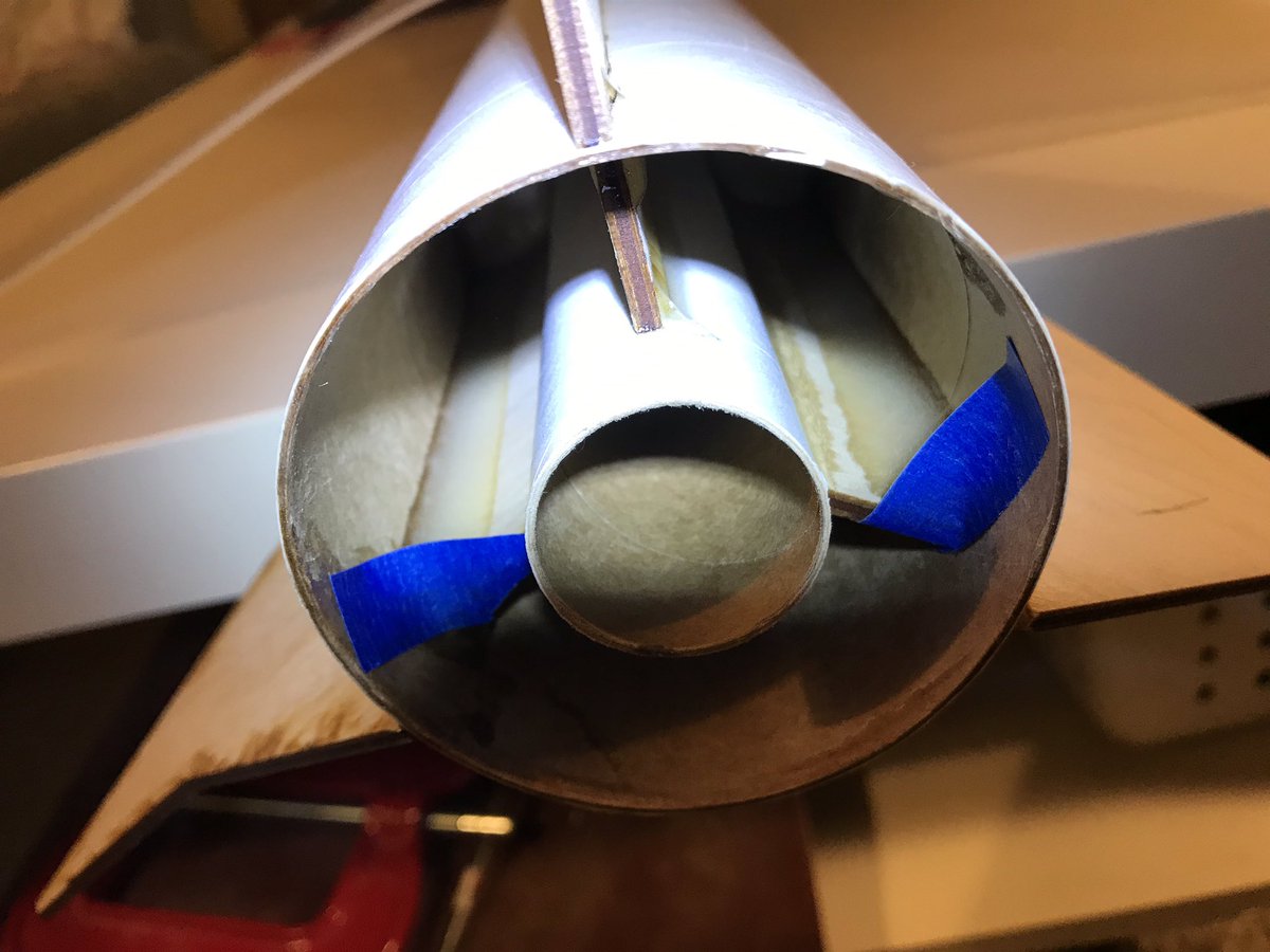 modelrocketguy's tweet photo. So next step on the LOC “Deployer” was internal fillets. I used US Composites 635 Thin Long Cure Epoxy. I use tape to create a “dam”. External fillets... well, not needed to be honest. #modelrocketry #rocketry #modelrockets #locprecision #causerockets #theLOCmafia #locdeployer https://t.co/yOyCZea06P