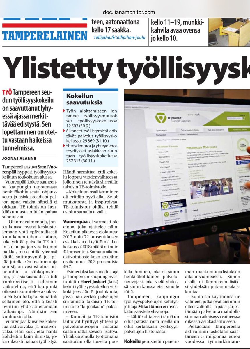 Hienoa, että Tamperelainen ottaa esille myös kommenttini Tampereen seudun työllisyyskokeilusta. Kokeilussa oltiin laajalla rintamalla samalla puolella työttömän kanssa ”kanssakulkijoina” @JaskariHarri @kokoomus