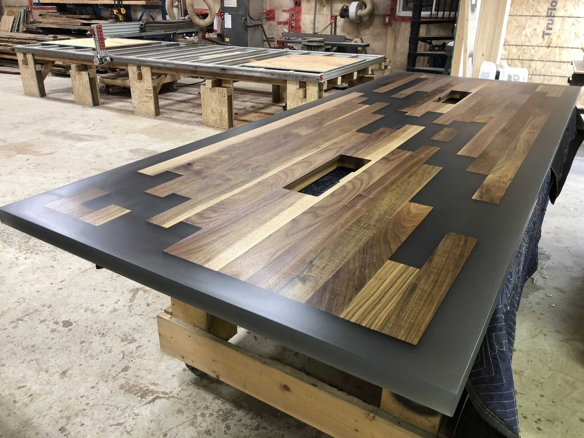LuxedgeCo's tweet photo. The reveal! 😱😍 Finished Piano Key table top, handcrafted by our Luxedge team! Want one of these stunning tables? Send us a message! We ship internationally 🌎
#modernfurniture #customtables #modernoffice #homedecor #renovations #myluxedesign https://t.co/xDK9N2IzUU