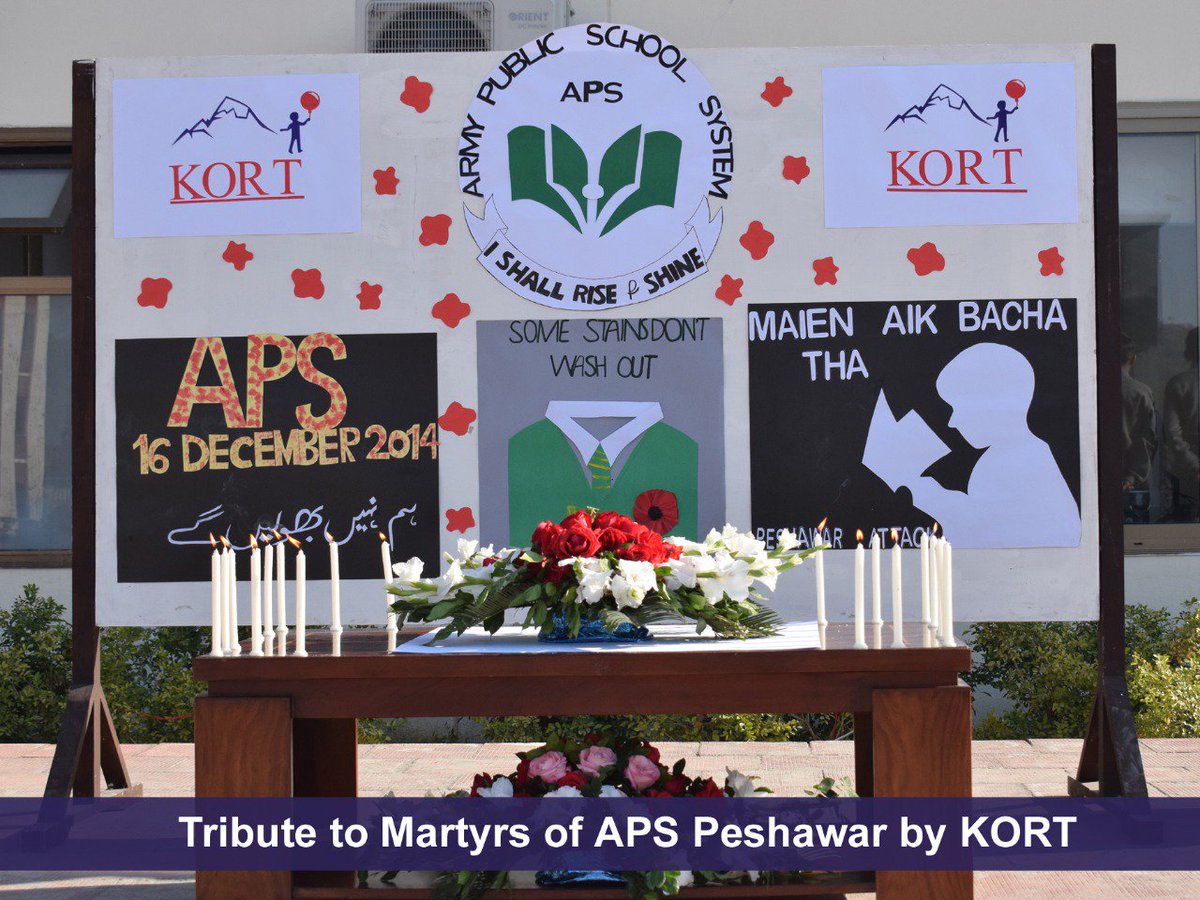 Kort_org_uk's tweet photo. Army Public School Peshawar Martyrs. #neverforgot .
Tribute to Martyrs of APS by Chilren of KORT. #KORT #KeepSupportingKORT https://t.co/7HNRbGy5TX