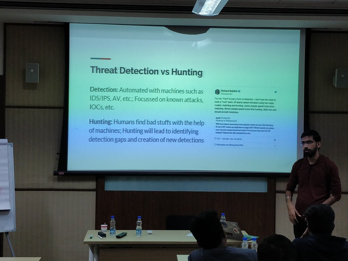 #ThreatHunting talk by @Sandy1sm at combined @nullDelhi & @OWASPdelhi chapter meetup.