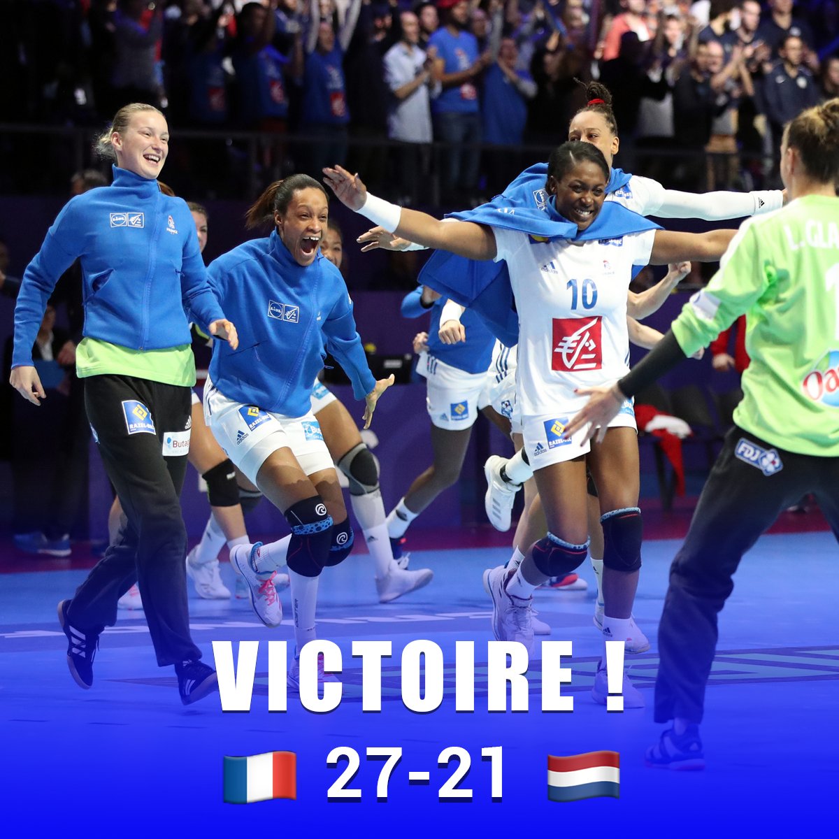 Magnifique ! Les Bleues rejoignent la Russie en finale de l'@EHFEURO! Après avoir remporté le titre mondial il y a un an, la France aura l'occasion de faire le doublé ce dimanche suite à sa victoire 27 à 21 face aux Pays-Bas hier soir #EHFEuro2018 #handballissime #JouezADomicile https://t.co/91qS7RPmw3