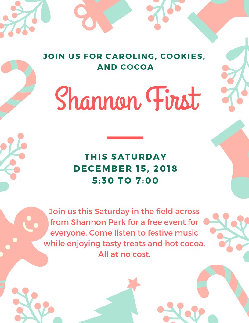 Come out tonight and join us for the first ever Shannon First event!!! Drop by or stay all evening. In the field across from the Shannon Park at 5:30