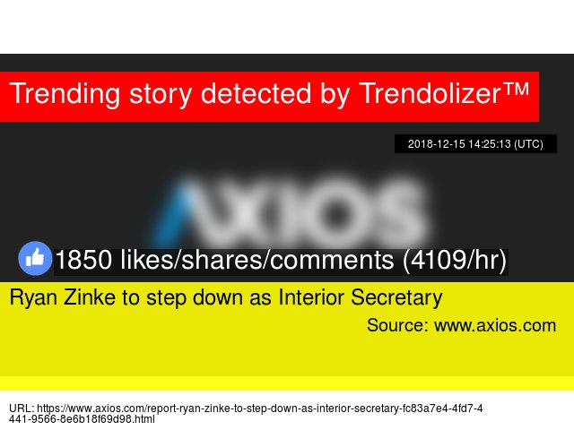 Trendolizer's tweet image. #RyanZinke to step down as #InteriorSecretary trendolizer.com/2018/12/ryan-z…