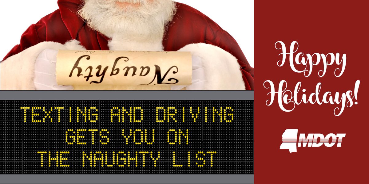 MississippiDOT's tweet photo. Santa’s always watching. Expect coal in your stocking if you text and drive. #DistractedDriving https://t.co/fSux9IaEHL