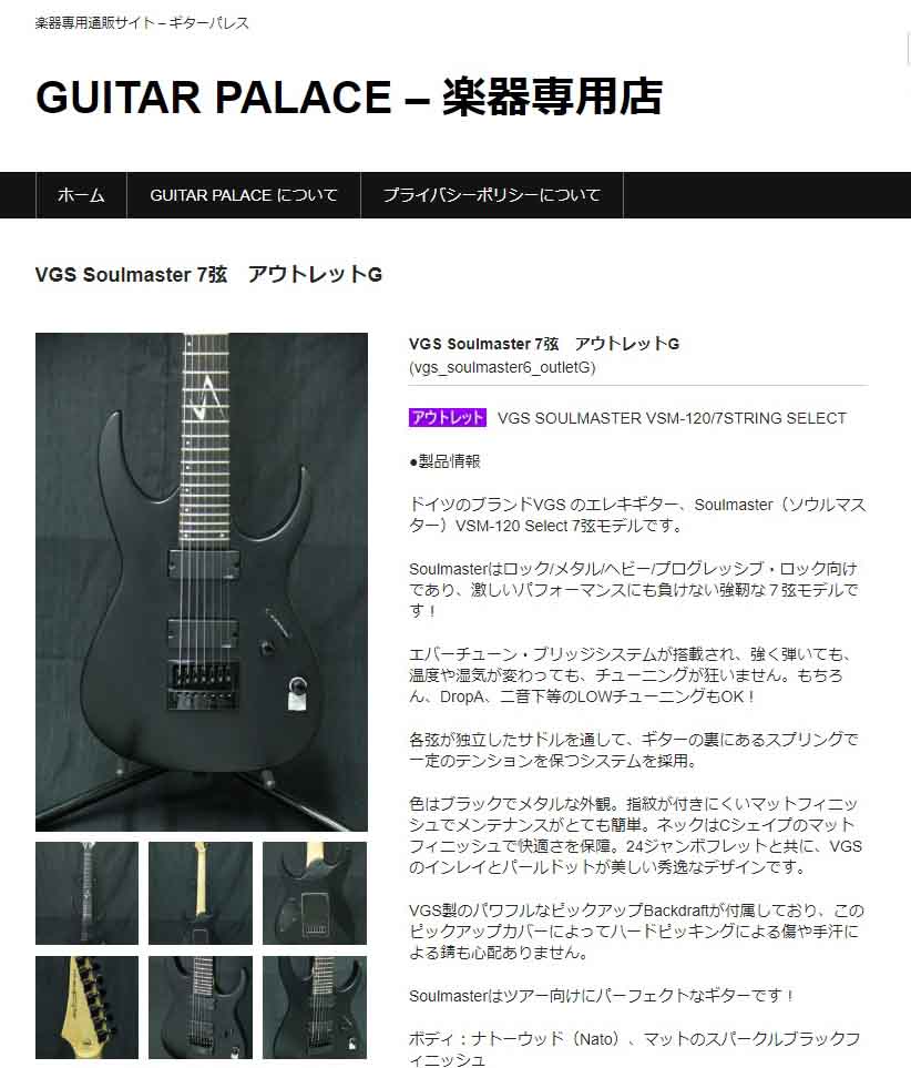 日本人気超絶の VGS Soulmaster VSM-120 7 Select 7弦エレキギター