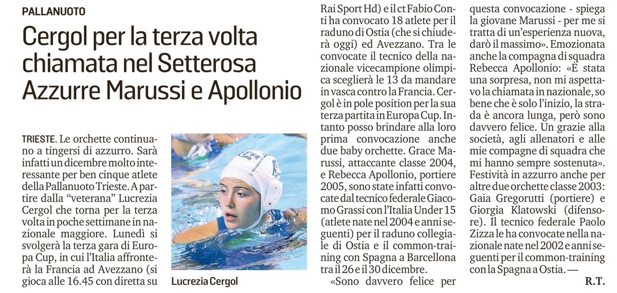 7rosaWP's tweet photo. Lucrezia #Cergol per la terza volta chiamata nel #7rosa
#EuropaCup #WorldLeague #ITAvsFRA
#rassegnastampa #pallanuoto #waterpolo #Setterosa
📰 @il_piccolo https://t.co/8rPRqq7b0J
