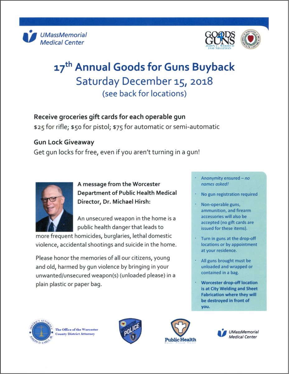 #LPDevent - Gun Buy Back today 9 AM to 1 PM at Leicester PD.   Free gun locks available.   Turn your unwanted gun in for a gift card.  Non-residents welcome.