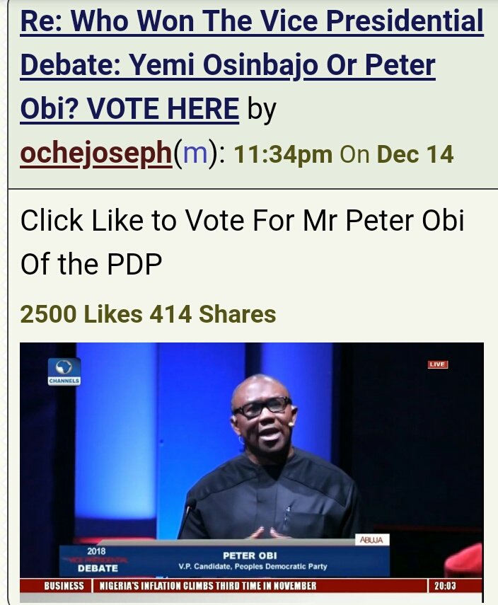 DonOkereke's tweet photo. Unable to watch #NigeriaDecides2019 debate btw @OfficialPDPNig, @OfficialAPCNg VP candidates yesterday, I collated #SOMINT #socialmedia #intelligence & #OSINT open-source intelligence #data from @nairaland to extrapolate the winner. Do you agree with this 👇? https://t.co/5MG2YeHSP9